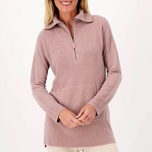 Barefoot Dreams Soft Cozy Chic Lite Mauve 1/2 Zip Tunic Pullover, BDWCL21476, M